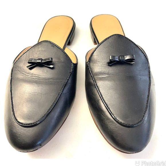 J. Crew Piped Loafer Mules in Leather Black Size 8 M Slip On Women’s Shoes - Picture 1 of 10